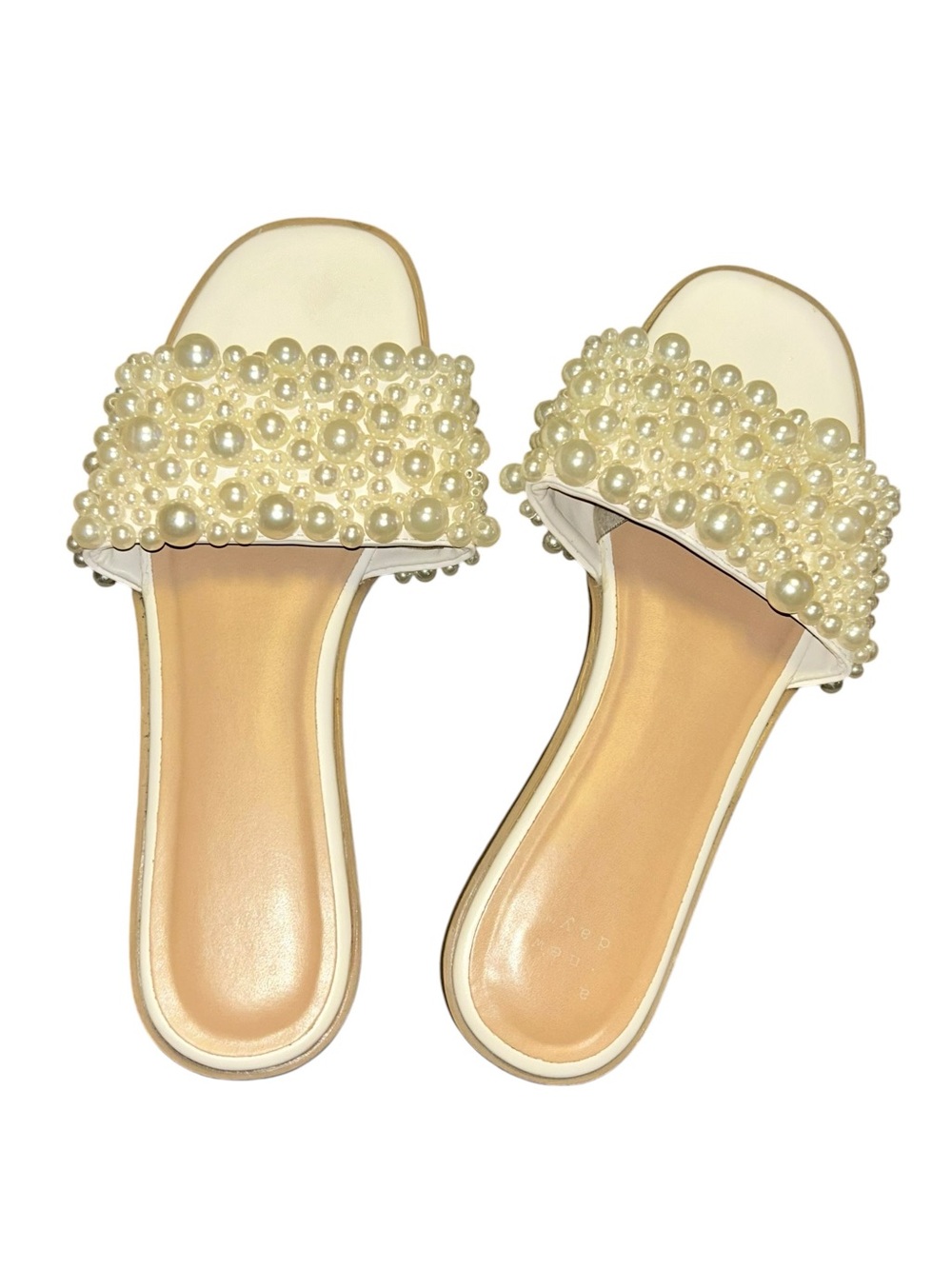 A New Day Women’s Pearl Slide Sandals Ivory Embellished Flats flip flops size 9